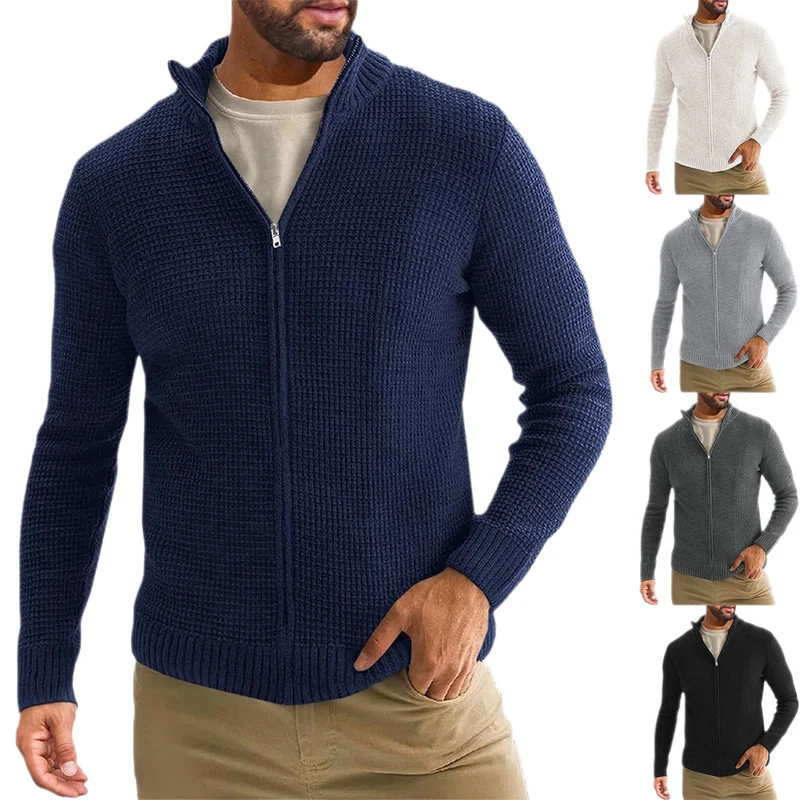 Herren Reißverschluss-Strickjacke mit Waffelstruktur und Stehkragen Nord Taschen