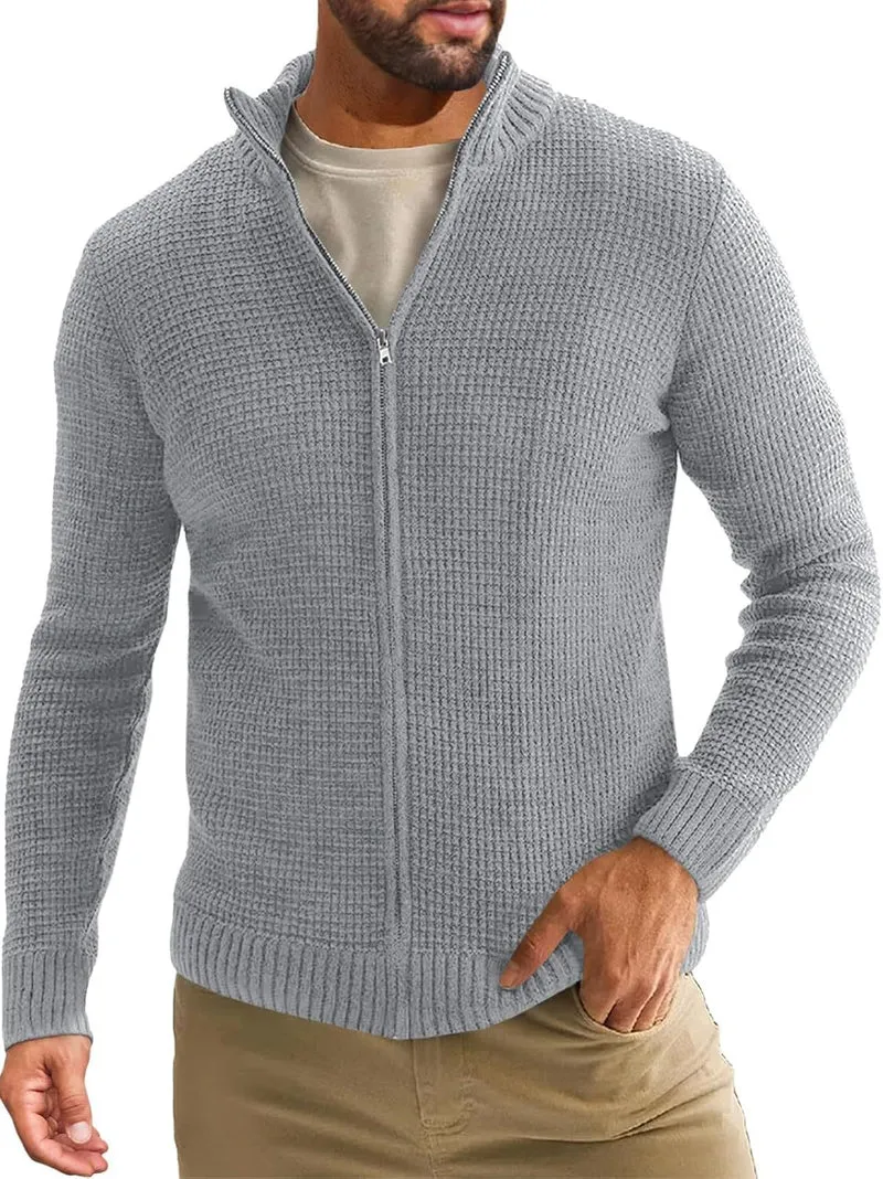 Herren Reißverschluss-Strickjacke mit Waffelstruktur und Stehkragen Nord Taschen