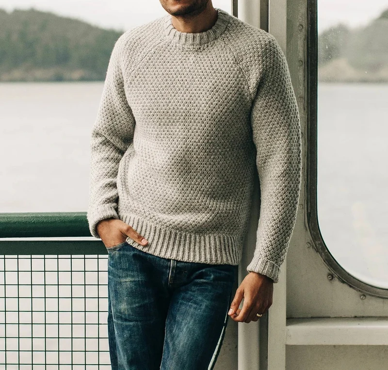 Herren Raglan-Strukturpullover mit Wabenstruktur und Rippbündchen Nord Taschen