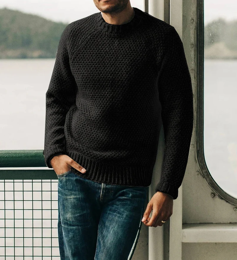 Herren Raglan-Strukturpullover mit Wabenstruktur und Rippbündchen Nord Taschen