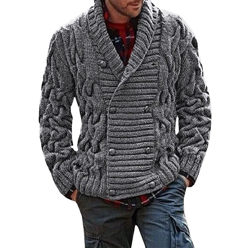 Herren Grobstrick-Cardigan mit Schalkragen und Zopfmuster Nord Taschen