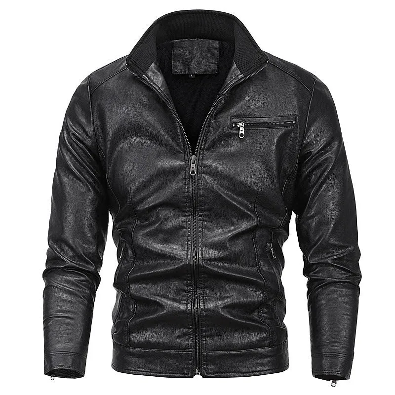 Herren Moto-Blouson in Lederoptik mit tailliertem Schnitt, Stehkragen und Reißverschlusstaschen Nord Taschen