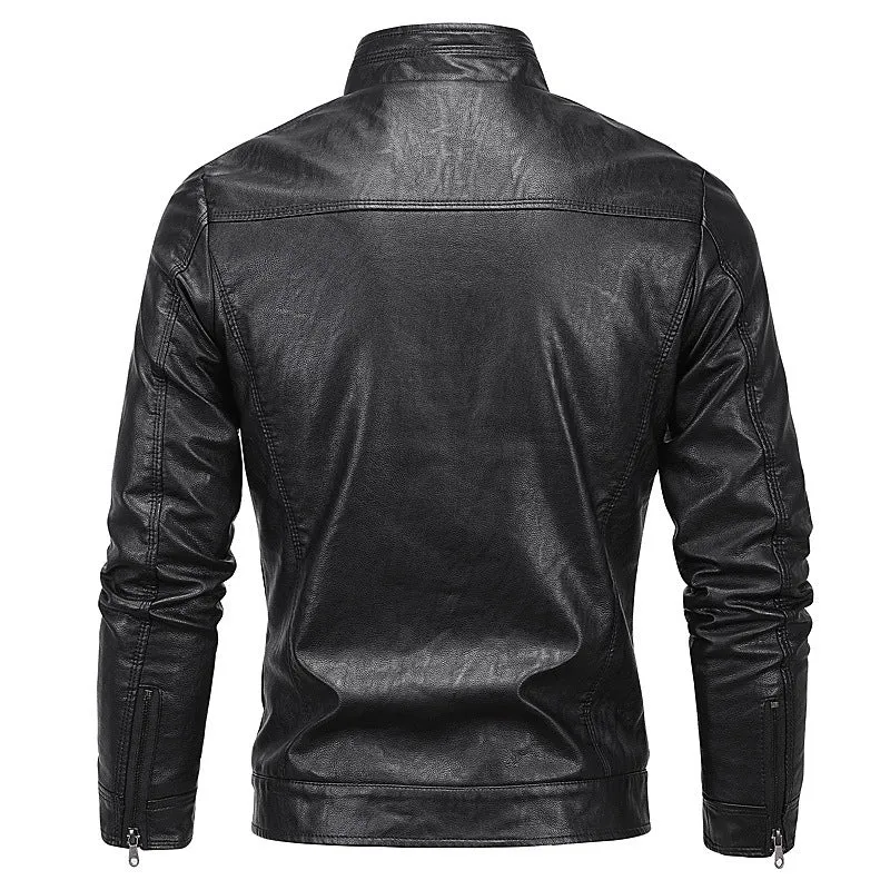 Herren Moto-Blouson in Lederoptik mit tailliertem Schnitt, Stehkragen und Reißverschlusstaschen Nord Taschen