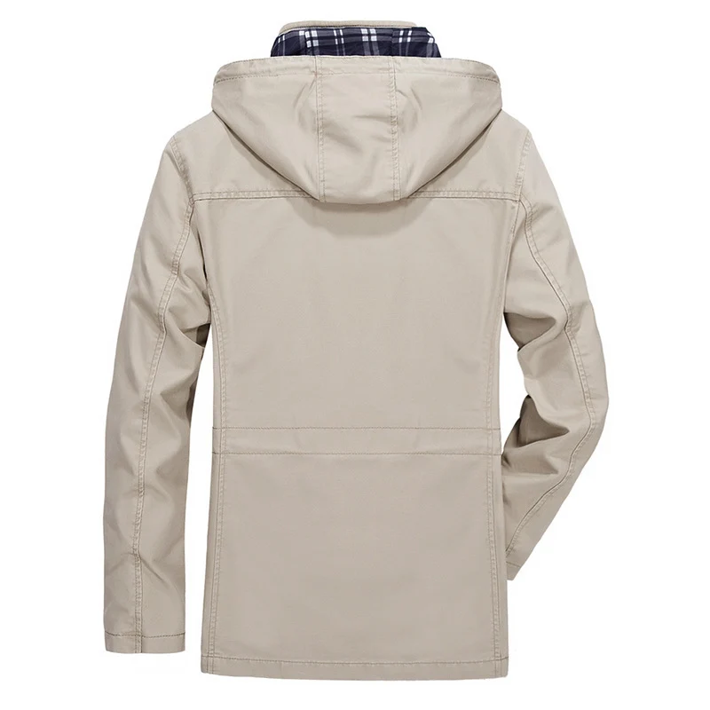 Herren mittellanger Parka mit Kapuze, kariertem Innenfutter und Taillenkordel Nord Taschen