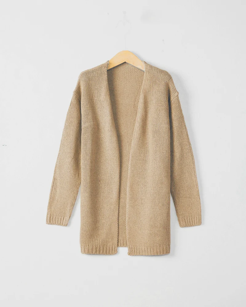Damen Longline Strickcardigan ohne Verschluss mit offener Front und feiner Rippkante Nord Taschen