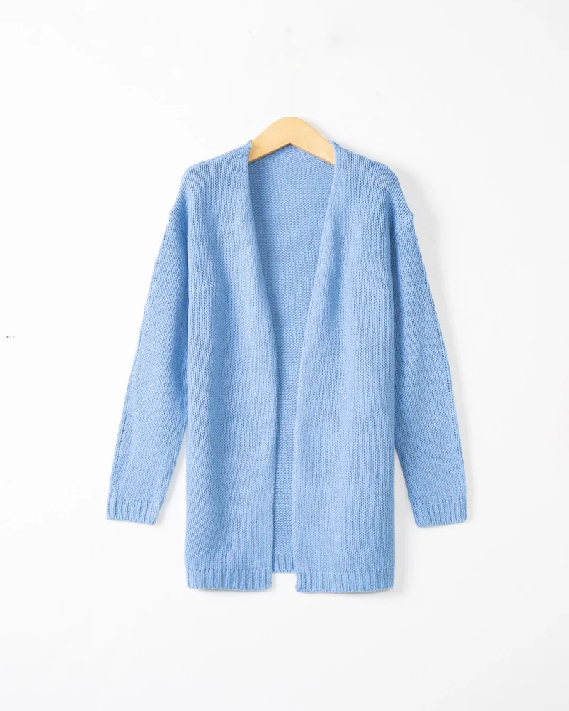 Damen Longline Strickcardigan ohne Verschluss mit offener Front und feiner Rippkante Nord Taschen