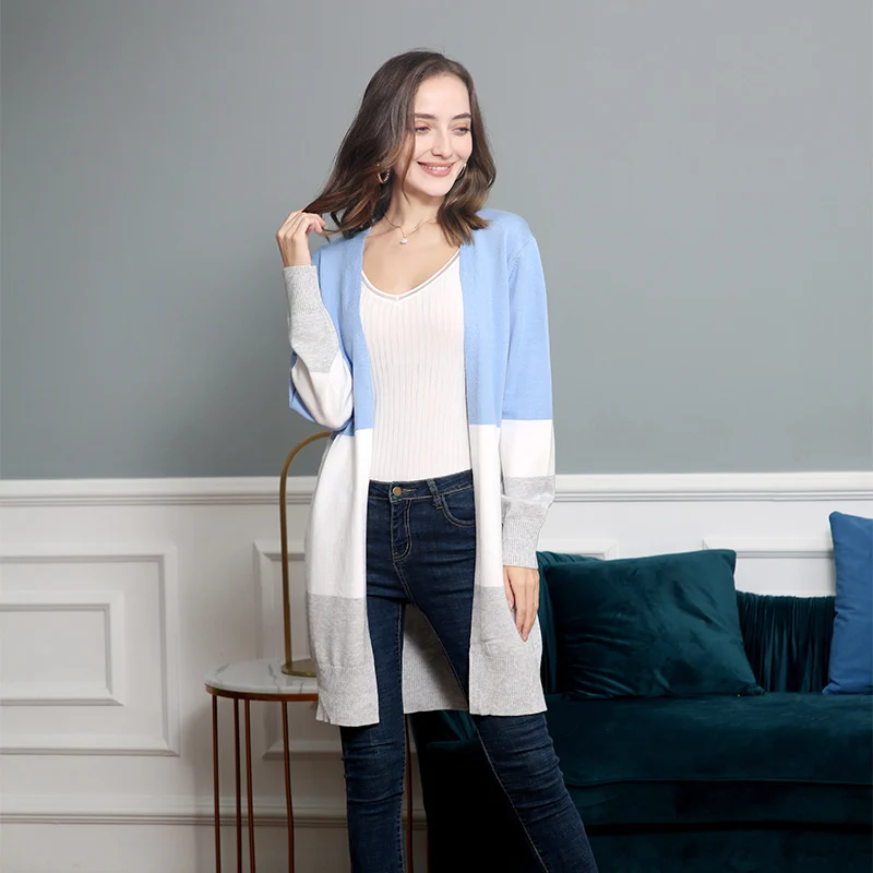 Damen Longcardigan mit Colorblock-Design, offener Front und gerippten Bündchen Nord Taschen