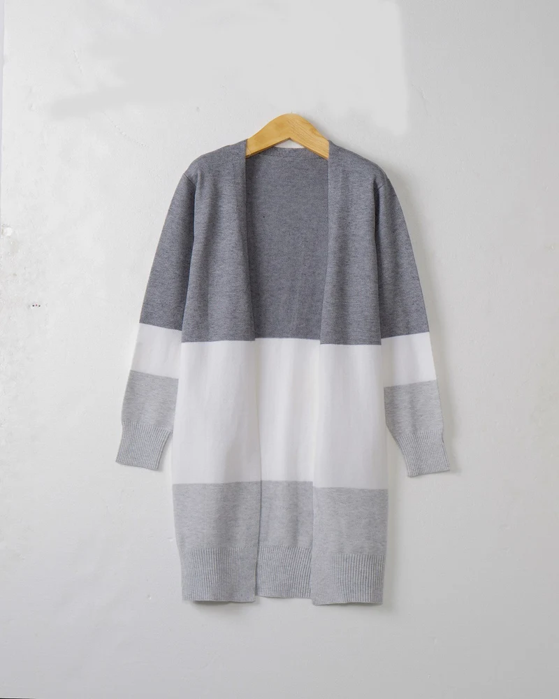 Damen Longcardigan mit Colorblock-Design, offener Front und gerippten Bündchen Nord Taschen