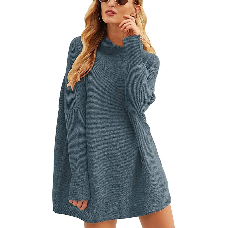 Damen Lässiges Strick-Minikleid mit Stehkragen, Oversize-Schnitt und feiner Strukturstrick Nord Taschen