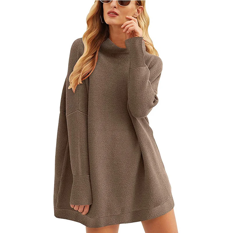Damen Lässiges Strick-Minikleid mit Stehkragen, Oversize-Schnitt und feiner Strukturstrick Nord Taschen