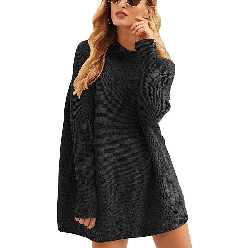 Damen Lässiges Strick-Minikleid mit Stehkragen, Oversize-Schnitt und feiner Strukturstrick Nord Taschen