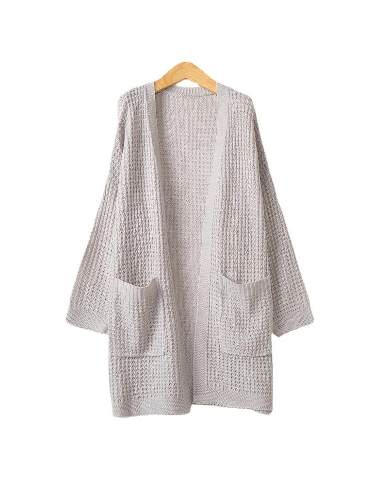 Damen Langer Oversize Strickmantel mit offener Front und aufgesetzten Taschen Nord Taschen