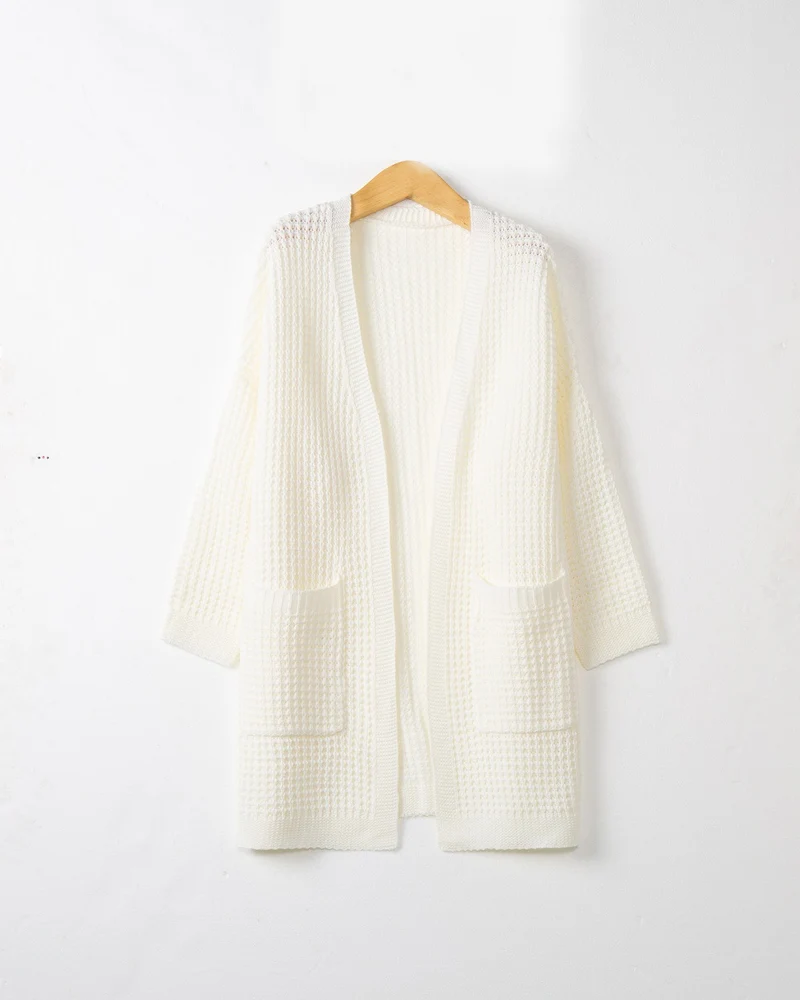 Damen Langer Oversize Strickmantel mit offener Front und aufgesetzten Taschen Nord Taschen