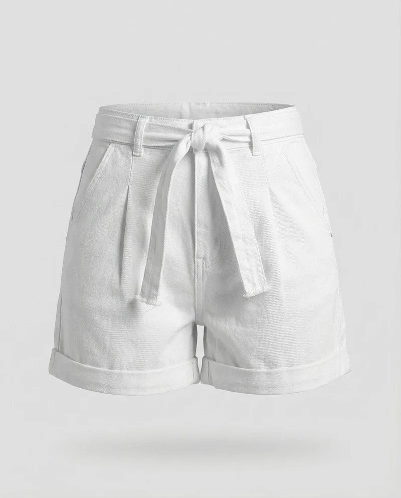 Damen Shorts High Waist Gürtel Falten