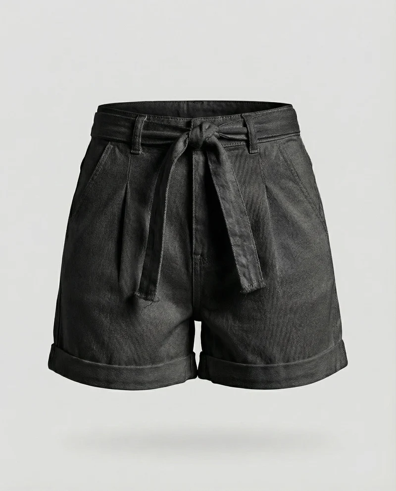 Damen Shorts High Waist Gürtel Falten
