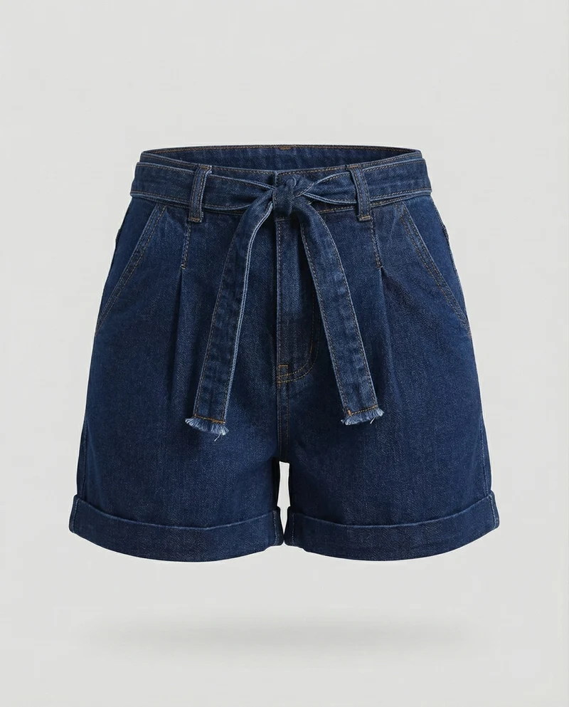 Damen Shorts High Waist Gürtel Falten