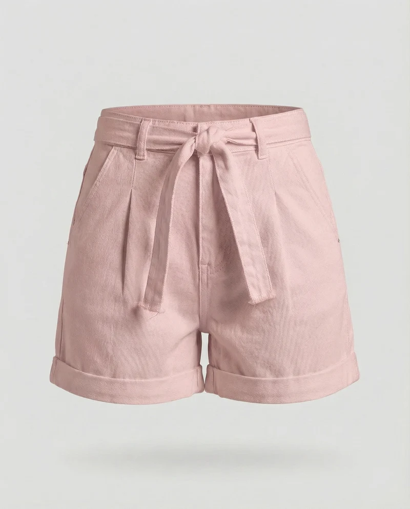 Damen Shorts High Waist Gürtel Falten