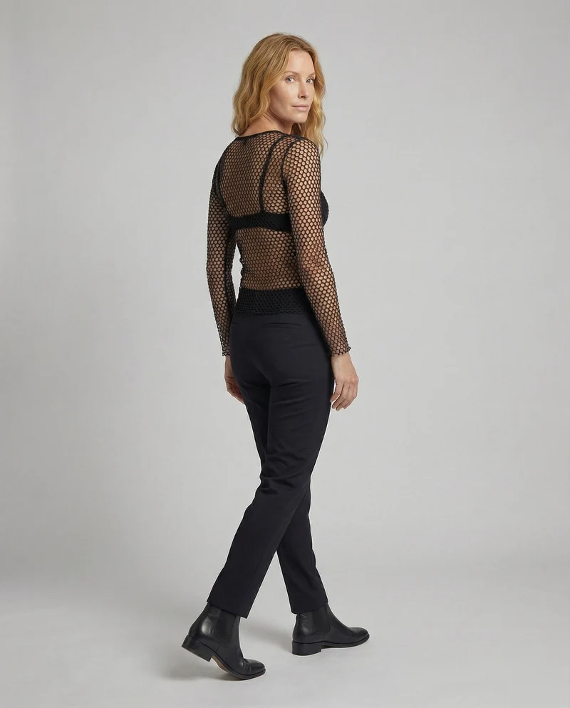 Damen figurbetontes Netz-Longsleeve mit Wabenstruktur