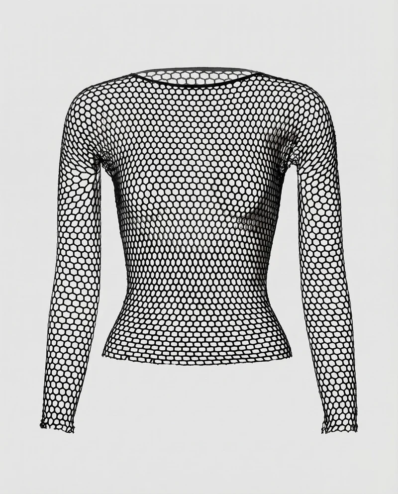 Damen figurbetontes Netz-Longsleeve mit Wabenstruktur