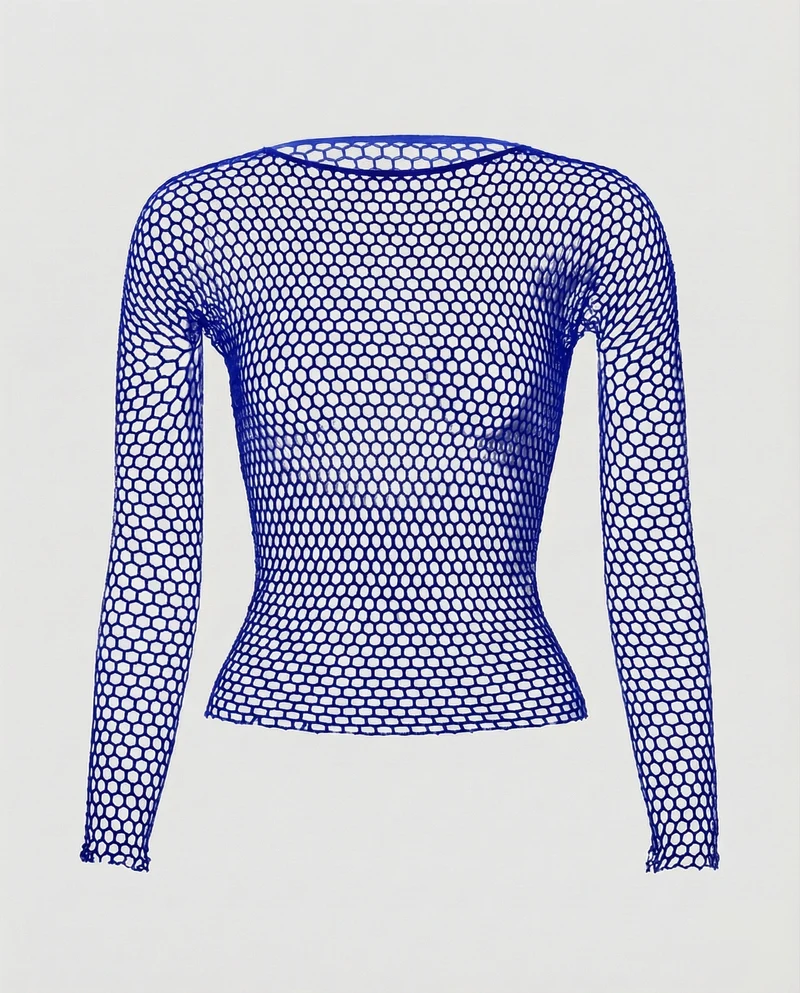 Damen figurbetontes Netz-Longsleeve mit Wabenstruktur