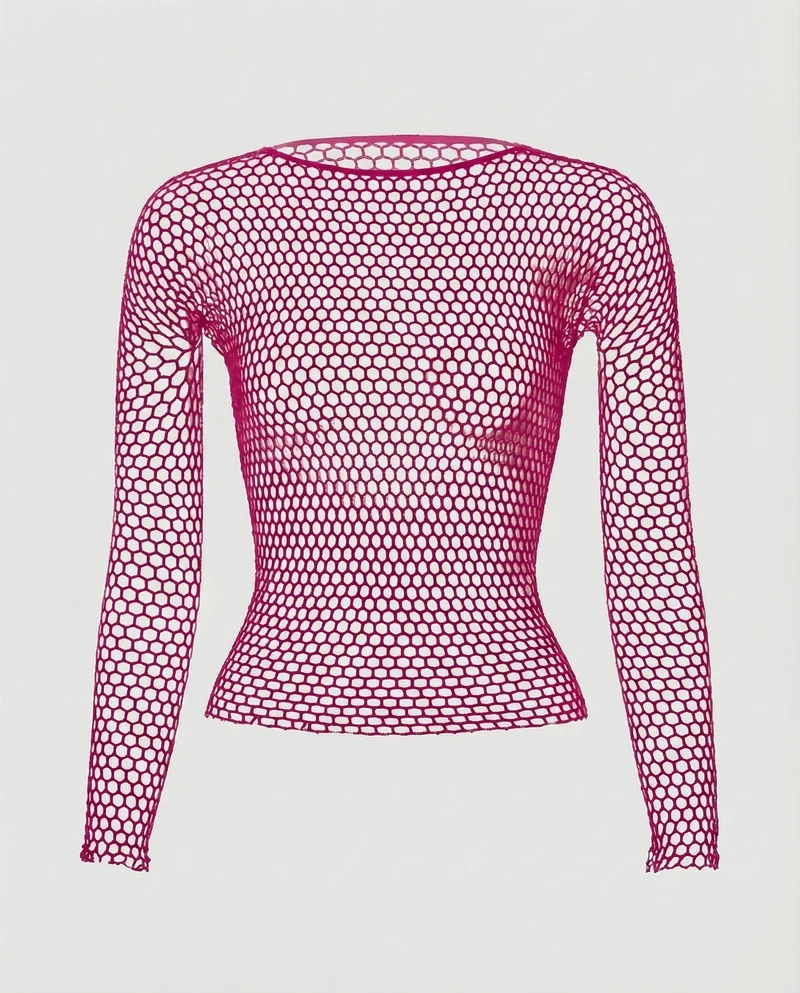 Damen figurbetontes Netz-Longsleeve mit Wabenstruktur
