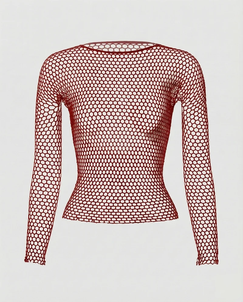 Damen figurbetontes Netz-Longsleeve mit Wabenstruktur