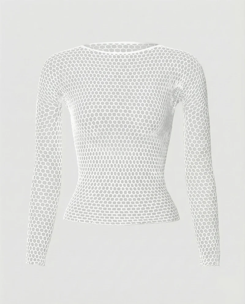 Damen figurbetontes Netz-Longsleeve mit Wabenstruktur