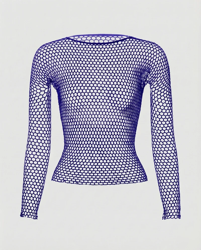 Damen figurbetontes Netz-Longsleeve mit Wabenstruktur