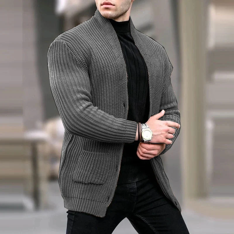 Herren Grobstrick-Cardigan mit Schalkragen und aufgesetzten Taschen Nord Taschen