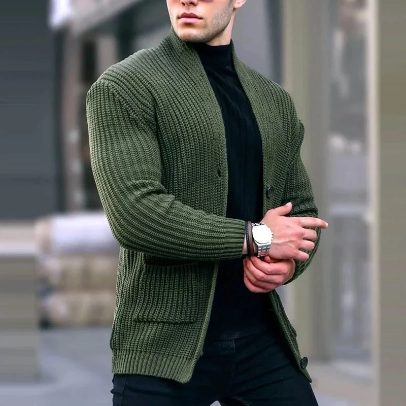 Herren Grobstrick-Cardigan mit Schalkragen und aufgesetzten Taschen Nord Taschen