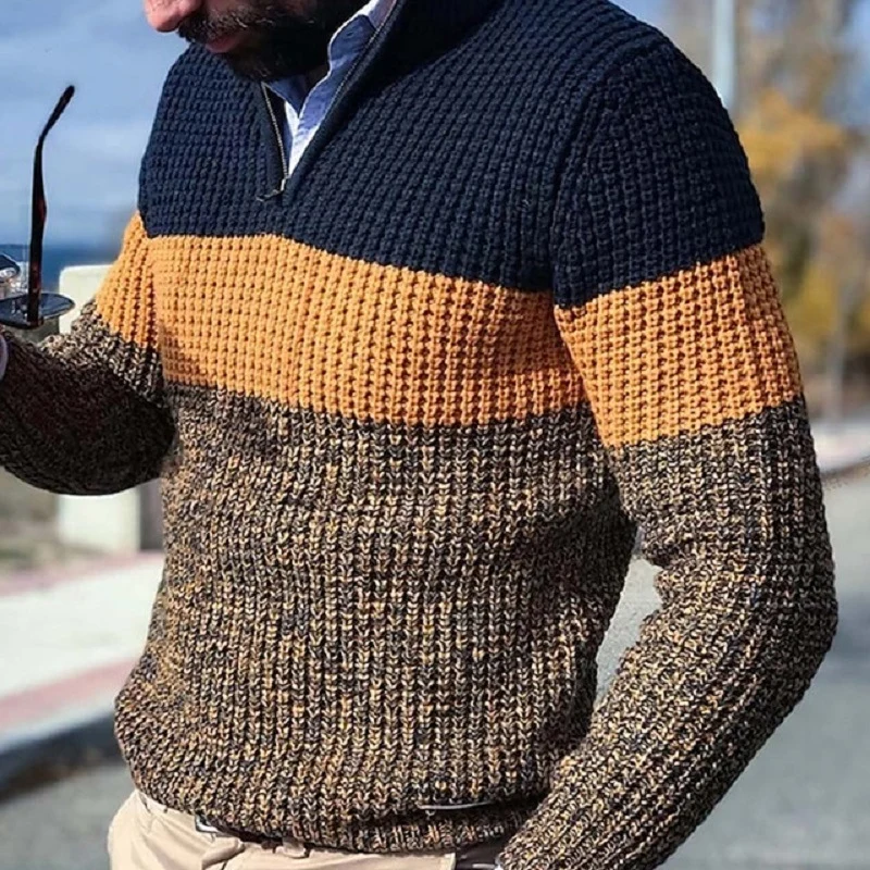 Herren Grobgestrickter Strukturstrick-Pullover mit halbem Reißverschluss und Raglanärmeln Nord Taschen