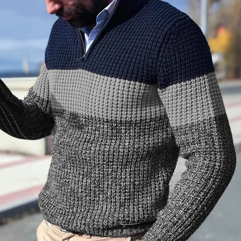 Herren Grobgestrickter Strukturstrick-Pullover mit halbem Reißverschluss und Raglanärmeln Nord Taschen
