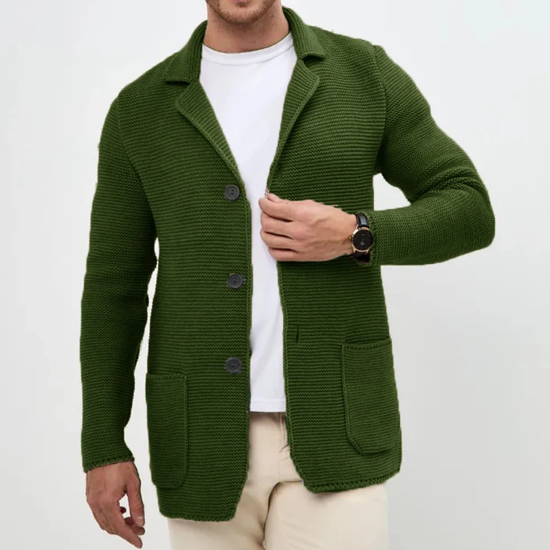 Herren grobgestrickter Strickcardigan mit Schalkragen und aufgesetzten Taschen Nord Taschen