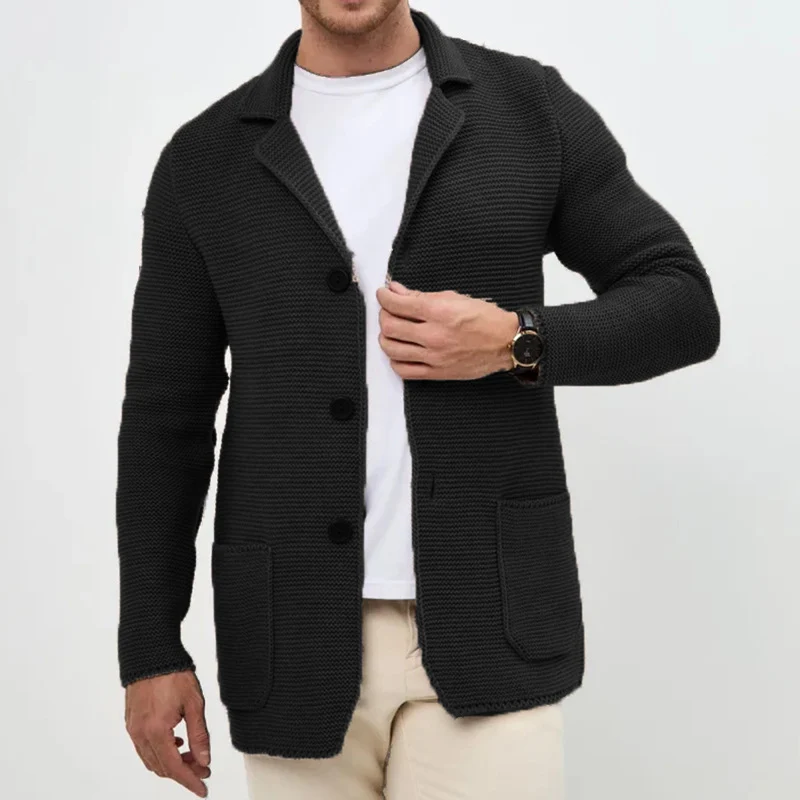 Herren grobgestrickter Strickcardigan mit Schalkragen und aufgesetzten Taschen Nord Taschen
