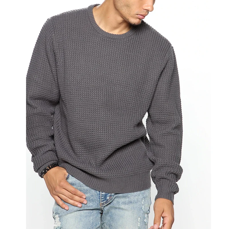 Herren Grobgestrickter Rundhals-Pullover mit Körbchenmuster und Relaxed-Fit Nord Taschen