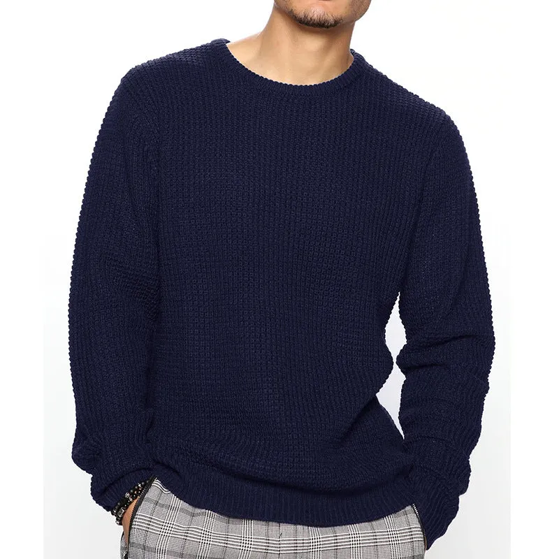 Herren Grobgestrickter Rundhals-Pullover mit Körbchenmuster und Relaxed-Fit Nord Taschen