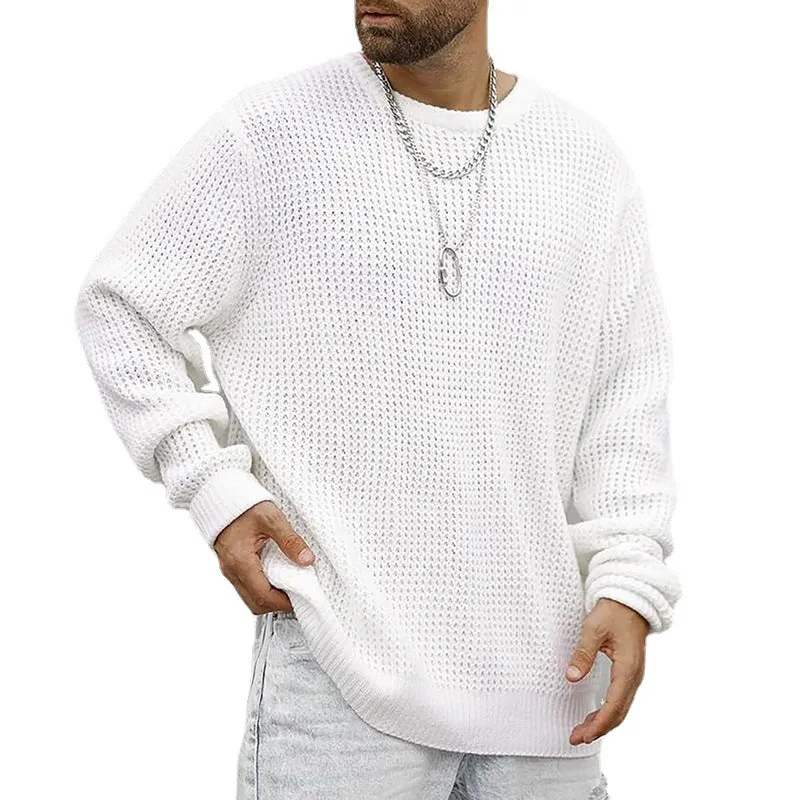 Herren Grobgestrickter Rundhals-Pullover mit Körbchenmuster und Relaxed-Fit Nord Taschen
