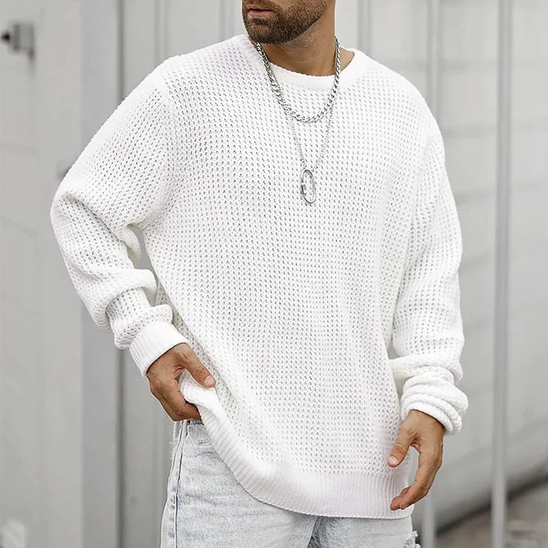 Herren Grobgestrickter Rundhals-Pullover mit Körbchenmuster und Relaxed-Fit Nord Taschen