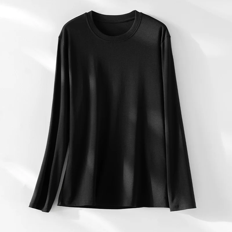 Damen Langärmeliges Feines Modal-Basicshirt mit Rundhalsausschnitt Nord Taschen