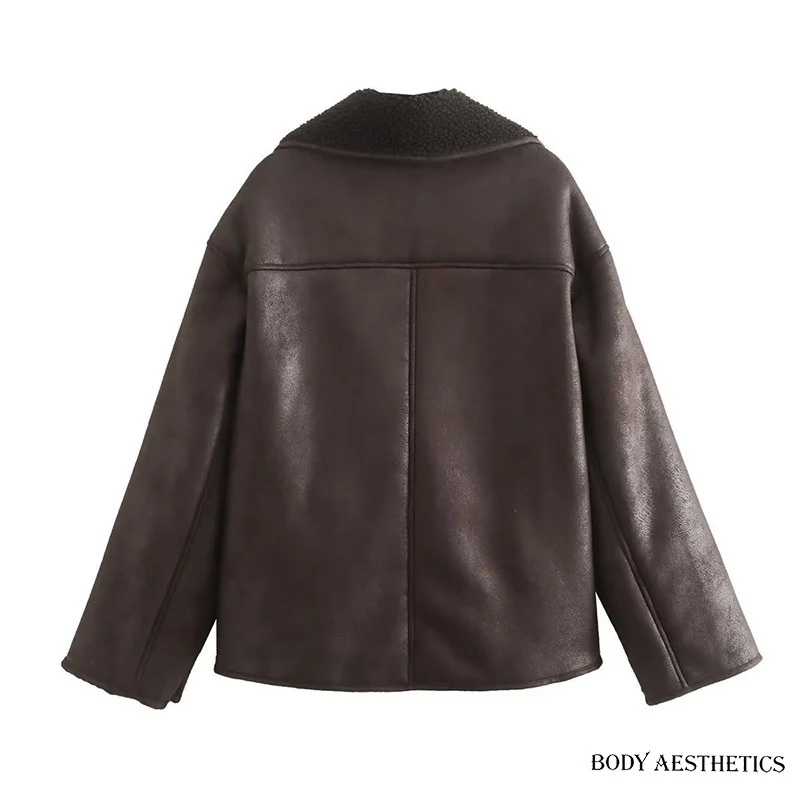 Damen Kurzjacke im Lammfell‑Look mit Teddyfutter und Knopfleiste Nord Taschen