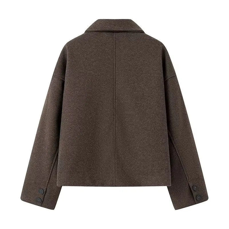 Damen Kurzjacke im Boxy‑Schnitt aus Wollmix mit Hemdkragen und Eingrifftaschen Nord Taschen