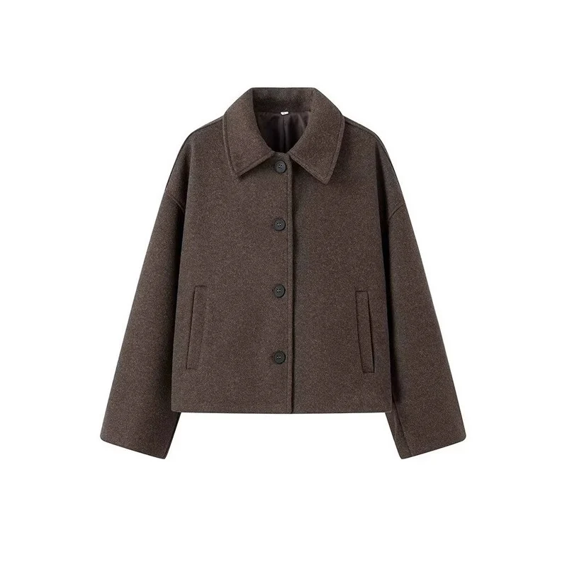 Damen Kurzjacke im Boxy‑Schnitt aus Wollmix mit Hemdkragen und Eingrifftaschen Nord Taschen