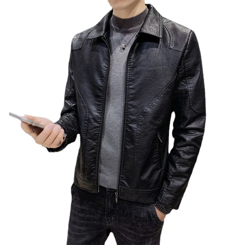 Herren Minimalistisches Lederoptik-Zip-Blouson mit ergonomischen Nahtlinien und Hemdkragen Nord Taschen