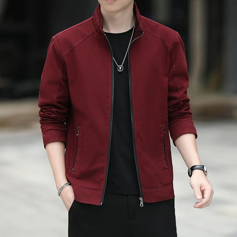 Herren Minimalistische Utility-Übergangsjacke aus Baumwoll-Canvas mit Stehkragen und Reißverschlusstaschen Nord Taschen