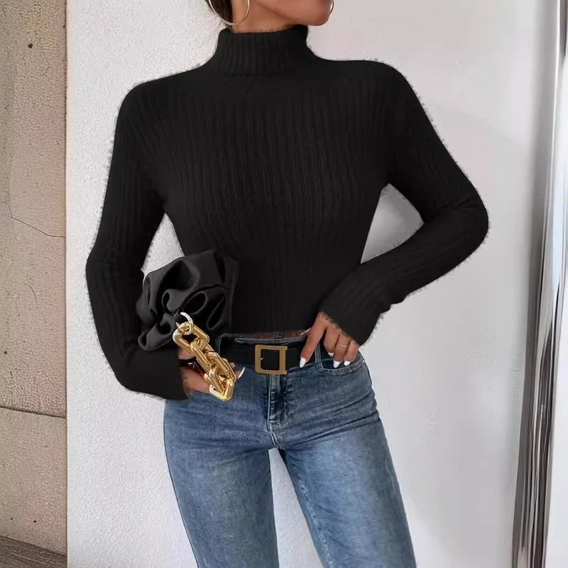 Damen Kurzer Rippstrick-Rollkragenpullover mit flauschiger Mohair‑Optik Nord Taschen