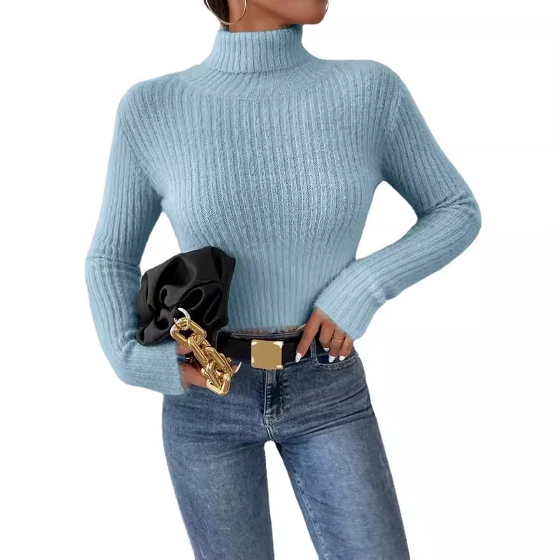 Damen Kurzer Rippstrick-Rollkragenpullover mit flauschiger Mohair‑Optik Nord Taschen
