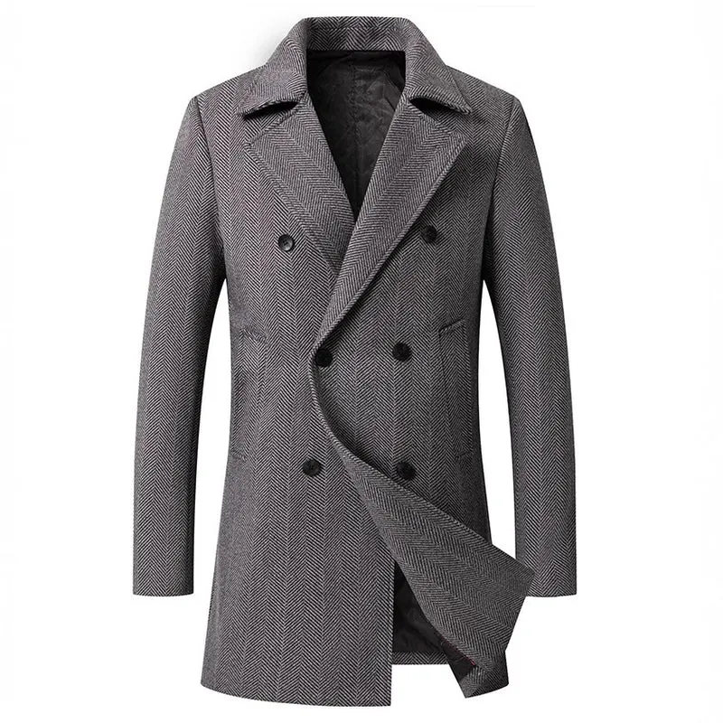 Herren Zweireihiger Fischgrat-Wollmix-Carcoat mit taillierter Schnittführung und gesteppter Thermofütterung Nord Taschen