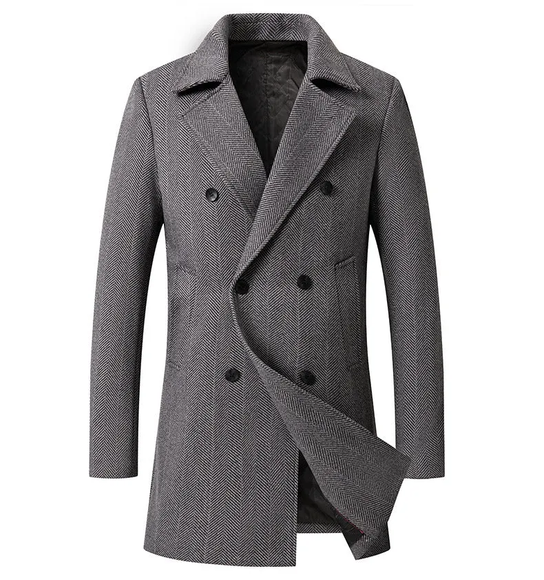 Herren Zweireihiger Fischgrat-Wollmix-Carcoat mit taillierter Schnittführung und gesteppter Thermofütterung Nord Taschen