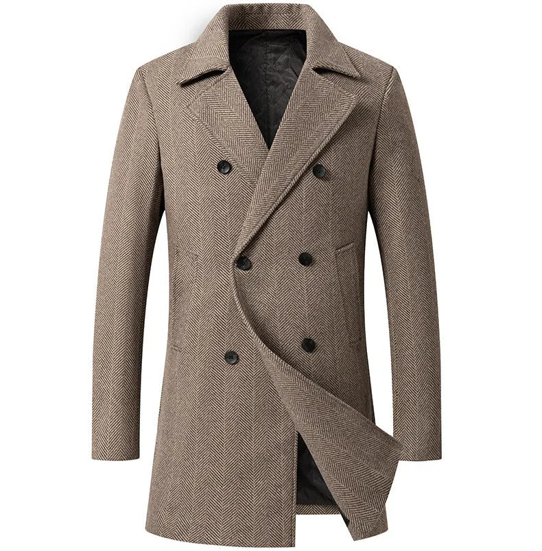 Herren Zweireihiger Fischgrat-Wollmix-Carcoat mit taillierter Schnittführung und gesteppter Thermofütterung Nord Taschen