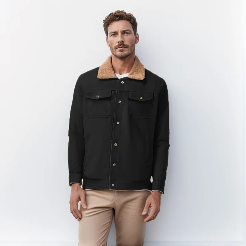Herren Workwear-Jacke mit Teddykragen und Druckknopfleiste Nord Taschen